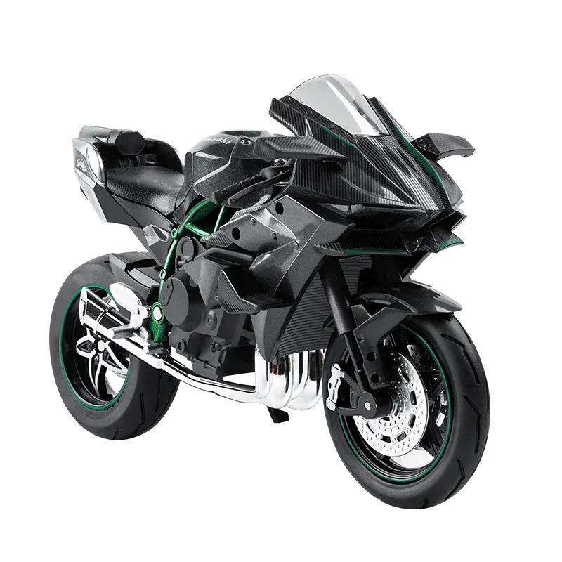 1: 10 alloy Kawasaki motorcycle simulation model with sound and light feedback, children's steering toy ornament