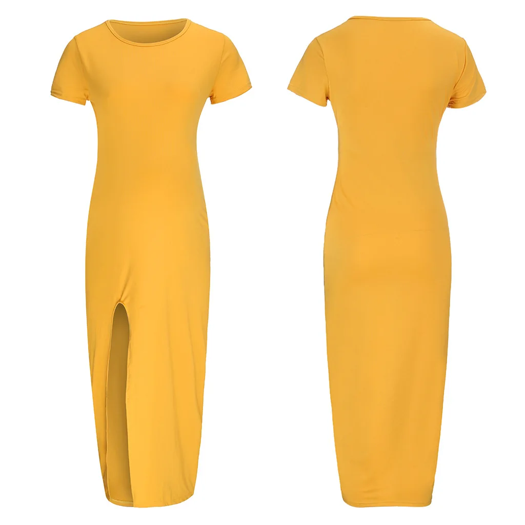 2023 Summer Maternity Dresses Solid Short Sleeve Bodycorn Maxi Dress Pregnant Women Side Slit Baby Shower Gowns Premama Clothing