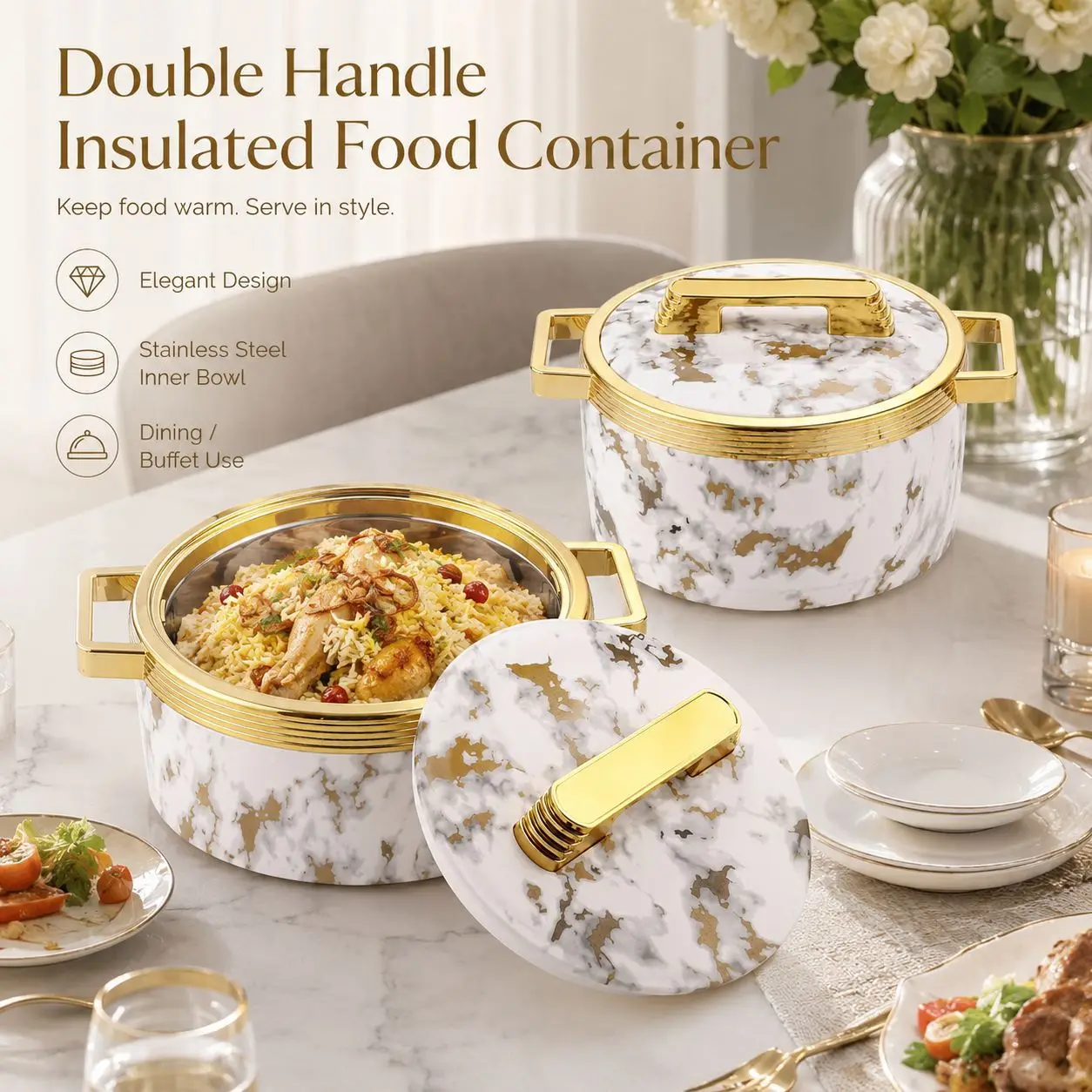 double handle light luxury thermal insulation lunch box long-term constant temperature food heating bento box