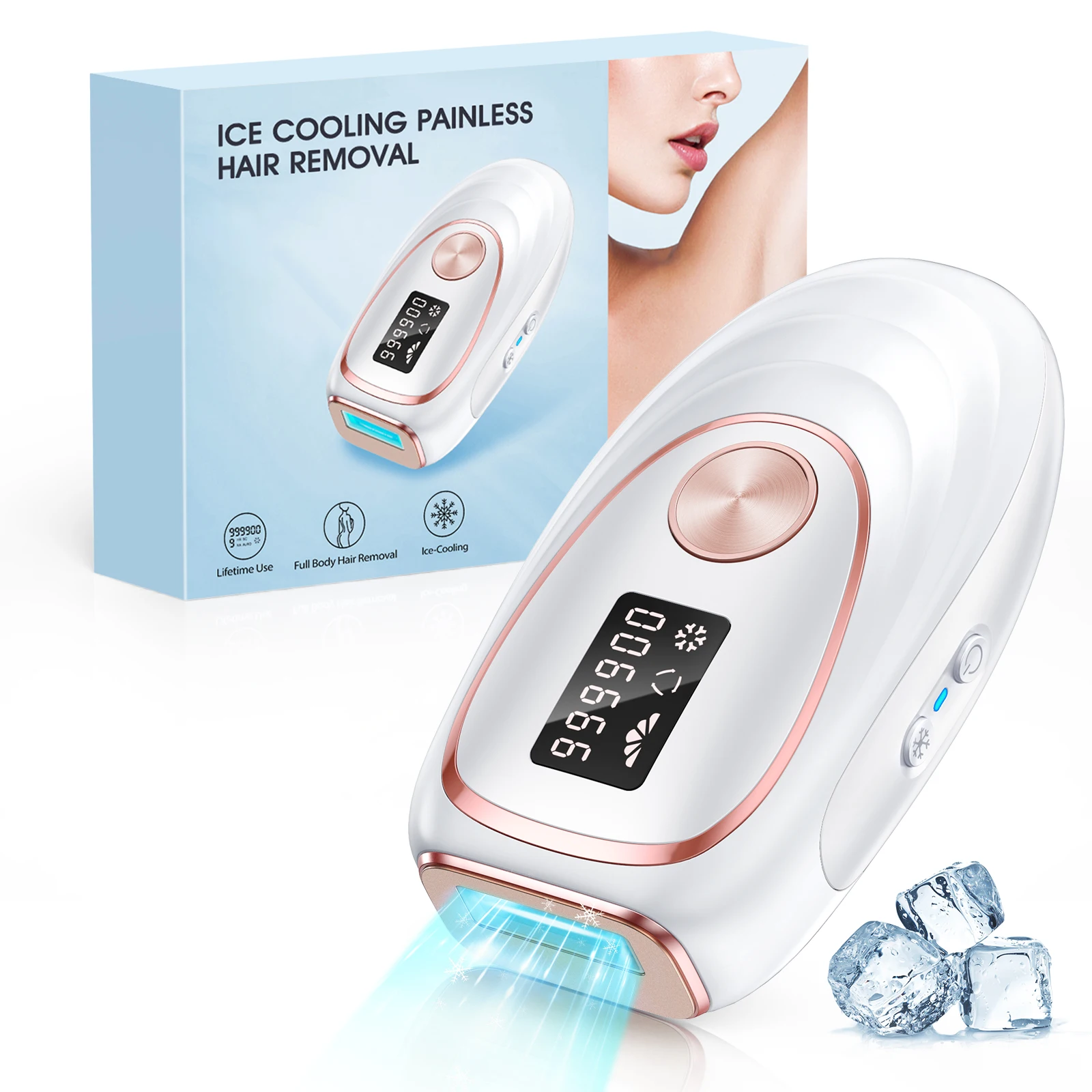 Ice Cooling IPL Laser Hair Removal Upgraded 999,900 Flashes Permanent Painless Hair Removal for Women Men Whole Body Treament