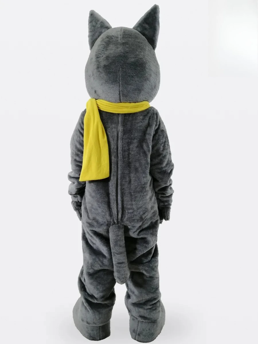 Adult Yellow Scaff Grey Wolf Mascot Costume Cartoon Dog Full Body Outfit for Halloween Christmas And Fancy Parties