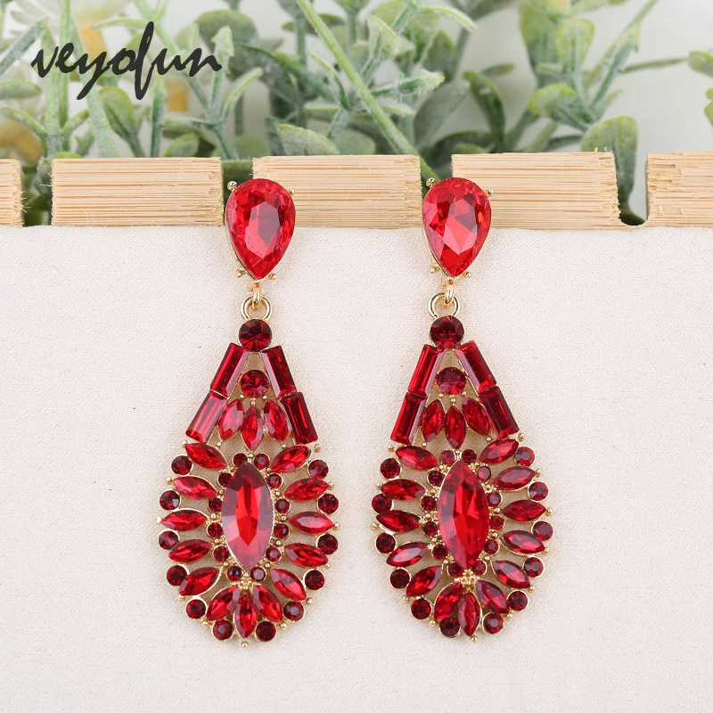 Veyofun Classic Hollow Crystal Drop Earrings Vintage Party Bridal Dangle Earrings Fashion Jewelry for Women Gift