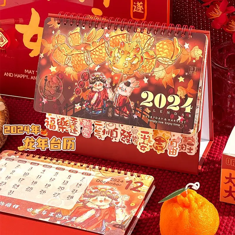 Kalender meja zodiak Cina, kalender 2024, dekorasi meja kantor Tahun Baru salam kalender meja Cina