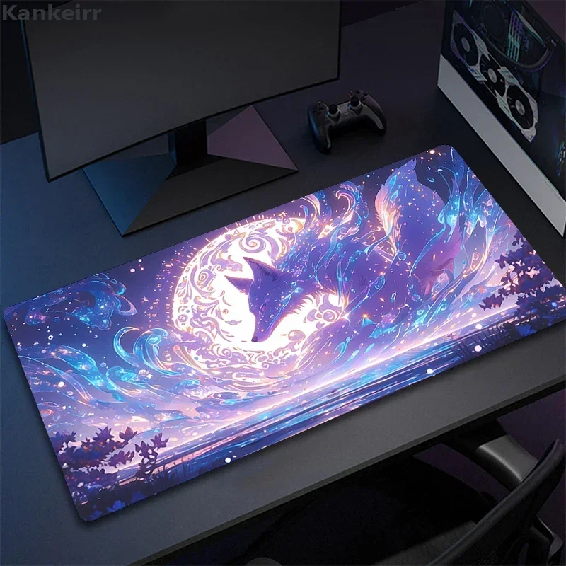 Fox Gamer Pink Purple Star Large Gaming Mousepad XXL Mouse Pad Anime Office Table Accessories Non-slip Mausepad Kawaii Desk Mat