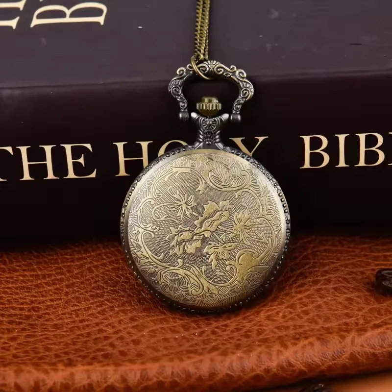ساعة جيب كوارتز رقمية ، علبة عتيقة ، قلادة قلادة ، سلسلة ، نقش أجوف ، شجرة عالمية ، جديدة ، كلاسيكية