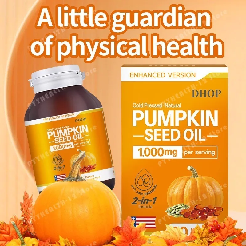 Pumpkin Seed Oil with Saw Palmetto Softgels, 1000mg Per Serving, Cold Pressed Daily Wellness Supplement, 60 Count for Adults