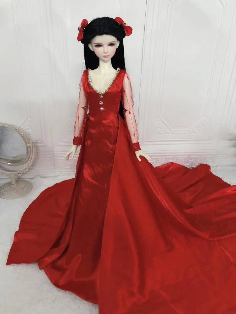 1/3 BJD 60CM Doll One-Piece Big Red Train Dress Free Shipping