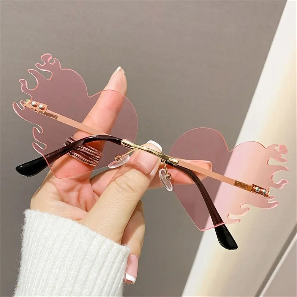 Rimless Fire Heart Shaped Sunglasses UV400 Protection Costume Accessories Halloween Glasses Party Favor Eyewear for Women & Men