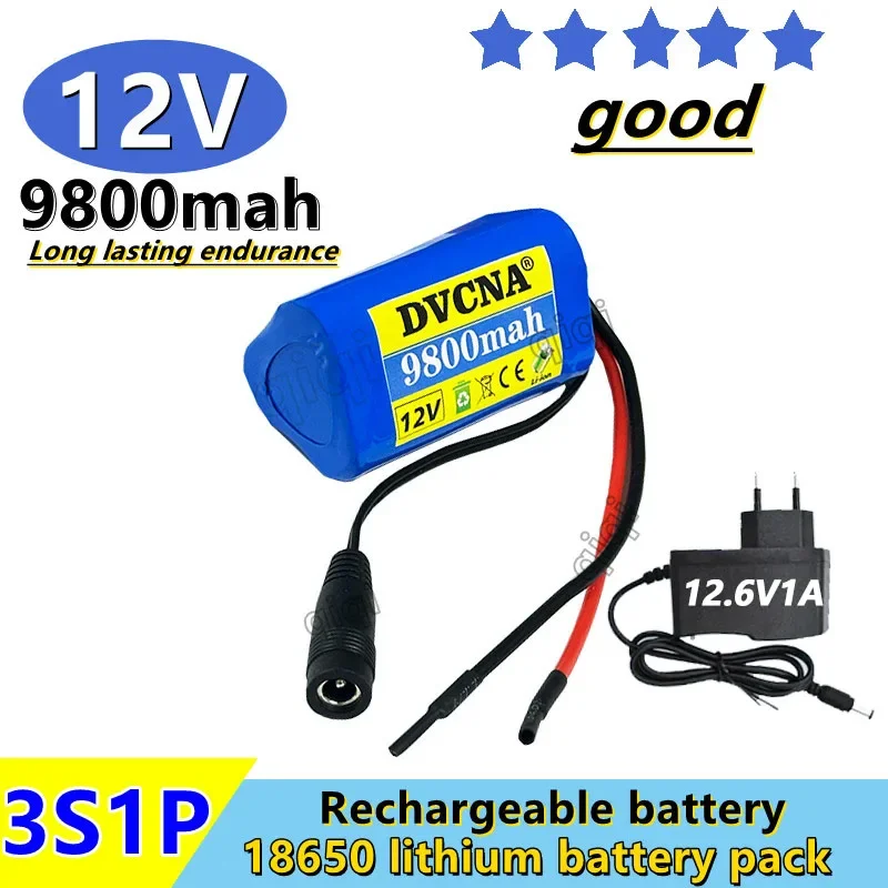 New 3S1P Protection Board 12V 9.8Ah Battery Pack 12V 9800mAh 18650 Lithium-ion DC 12.6V Super Rechargeable Battery+charger