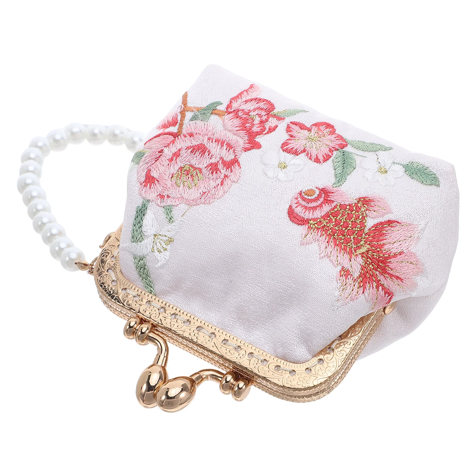 الصينية التقليدية زهرة التطريز المحفظة البسيطة المطرزة محفظة محاكاة اللؤلؤ ديكور صغير ماكياج حالة عملة حامل الأكياس #2