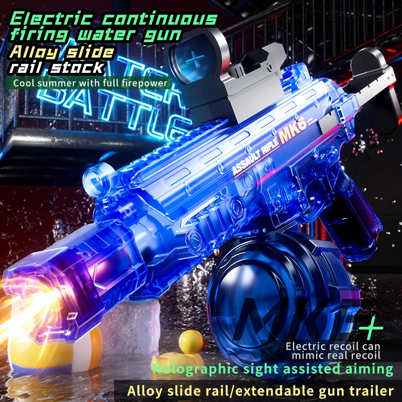 MK6 Electric Water Gun Powerful Adult Automatic Continuous Firing Water Blasters with Light Summer Pool Outdoor Toys for Kids