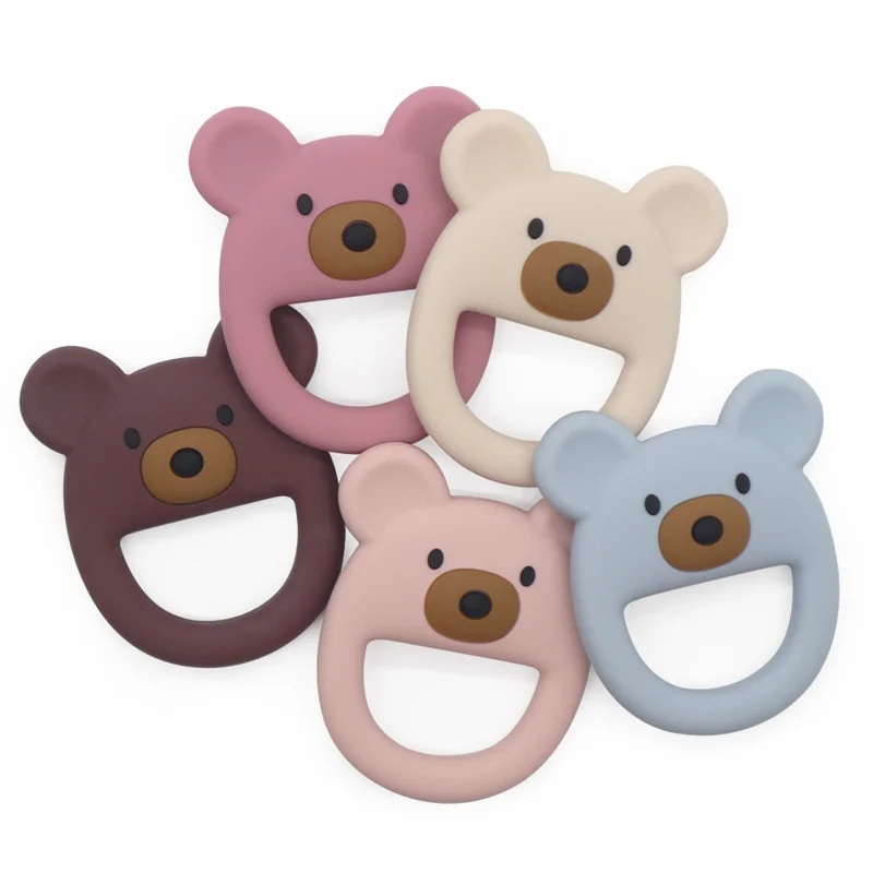 1PC Silicone Teether Baby Kawaii Bear Shape Teether Toy Ring Baby Shower Gift Food Grade Children\'s Teething Toys Baby Stuff