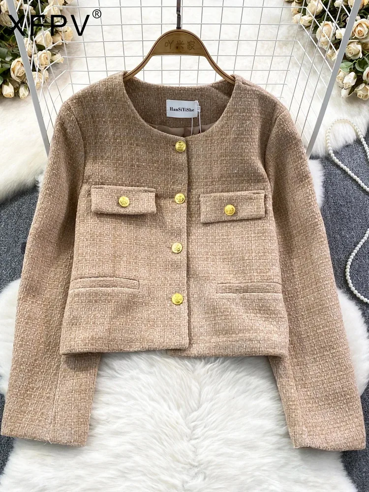 

BabYoung Women's Temperament Small Fragrance Short Coat Loose Round Neck Tweed Top Korean Fashion Tide Autumn Winter 2023