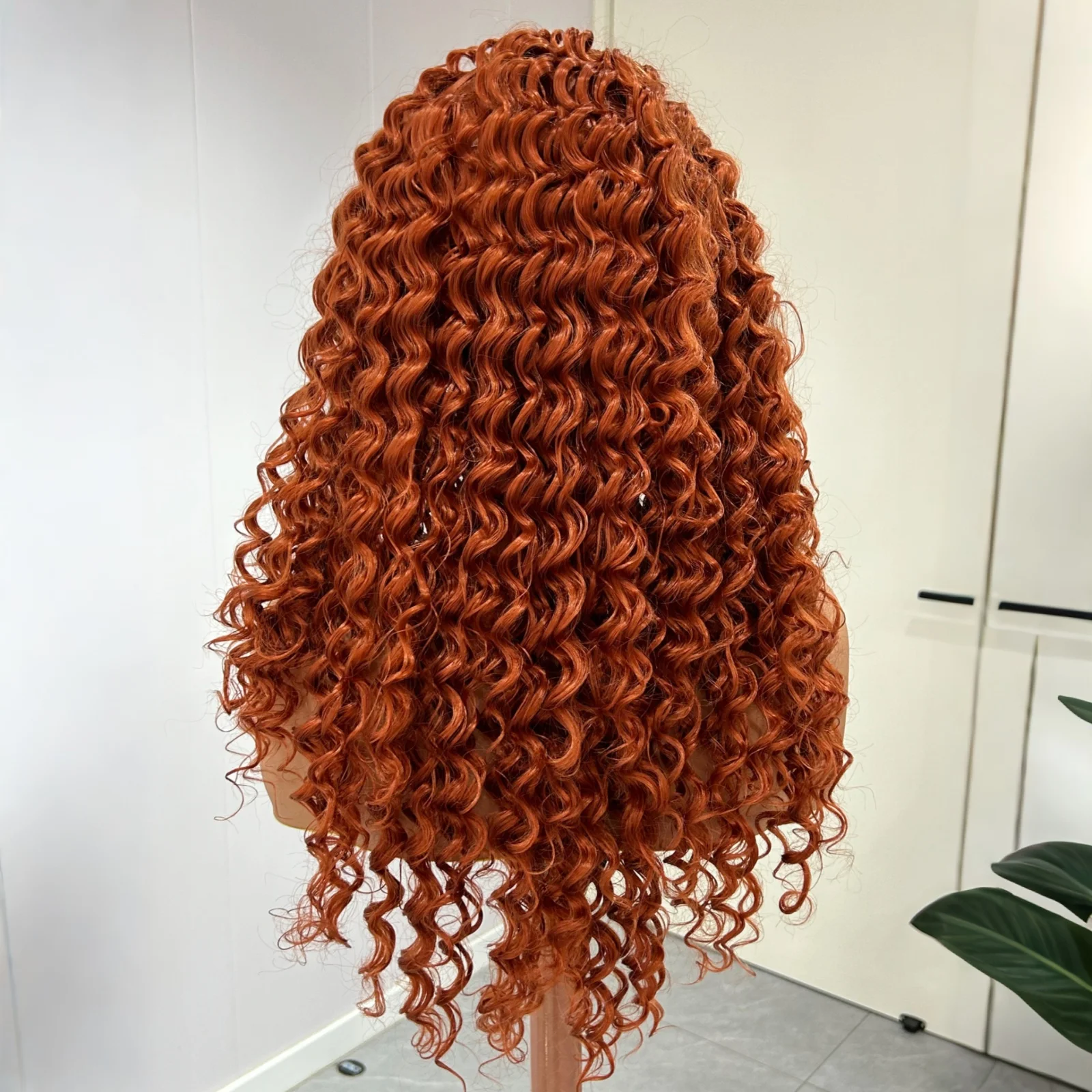 Peluca rizada Auburn, pelucas frontales de encaje sintético para mujer, parte libre, jengibre, rizado largo y profundo, pelucas rizadas Afro 13X4 para fiesta diaria