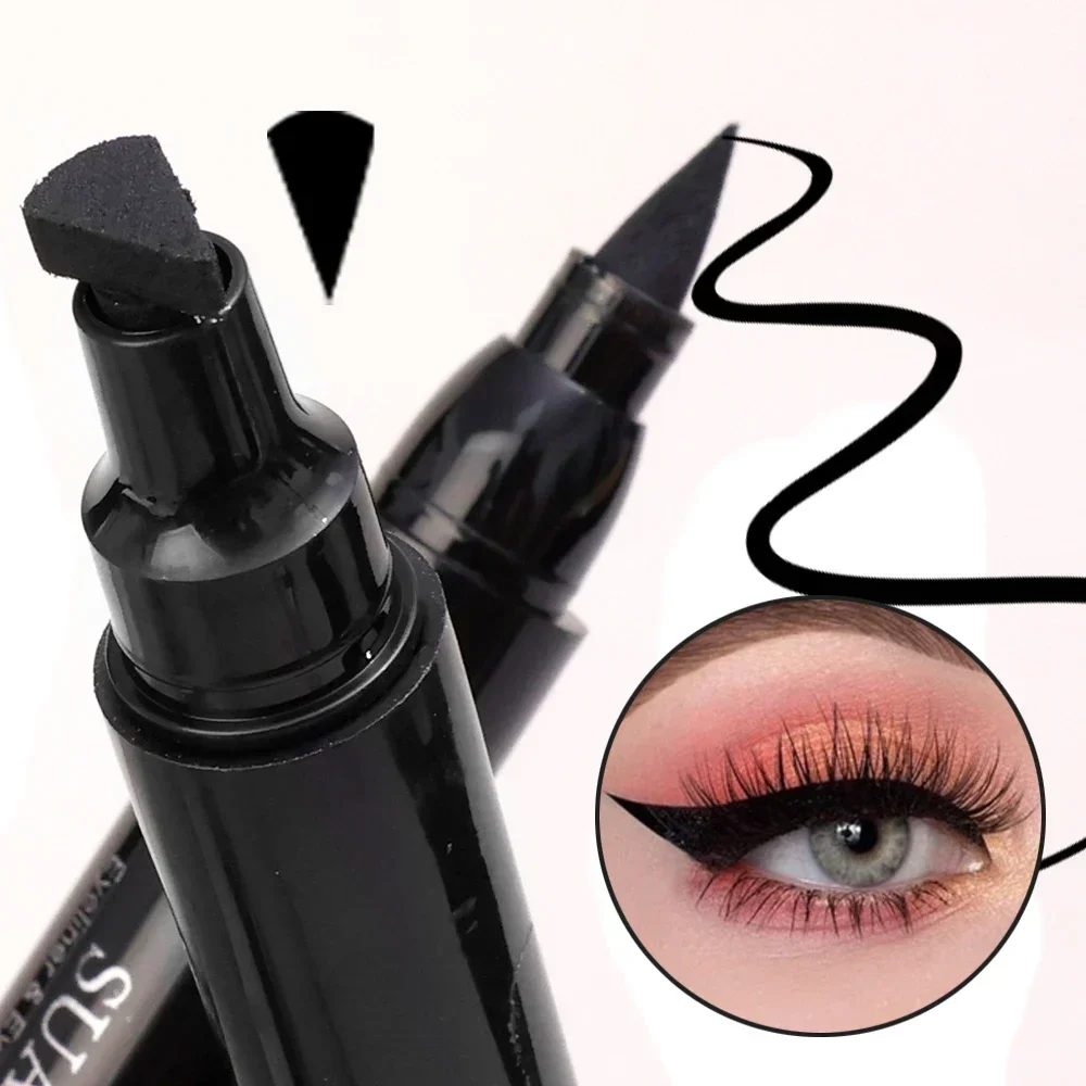 Double-Headed Stamp Eyeliner Pencil Matte Black Quick Drying Waterproof Triangle Seal Eye Liner Long-lasting Women Eyes Makeup