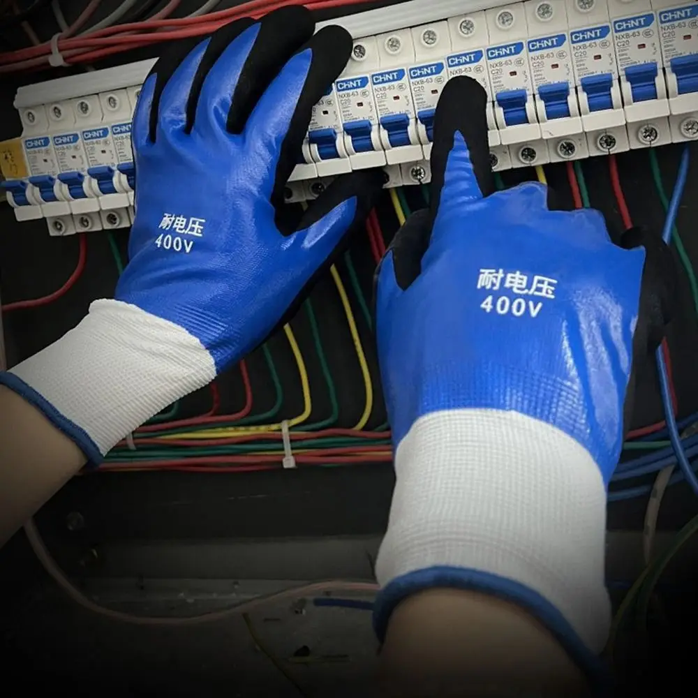 Blauwe elektricien isolerende handschoenen bestand tegen spanning 400V rubberen werkveilige handschoenen veiligheid anti-elektriciteit touchscreen handschoen