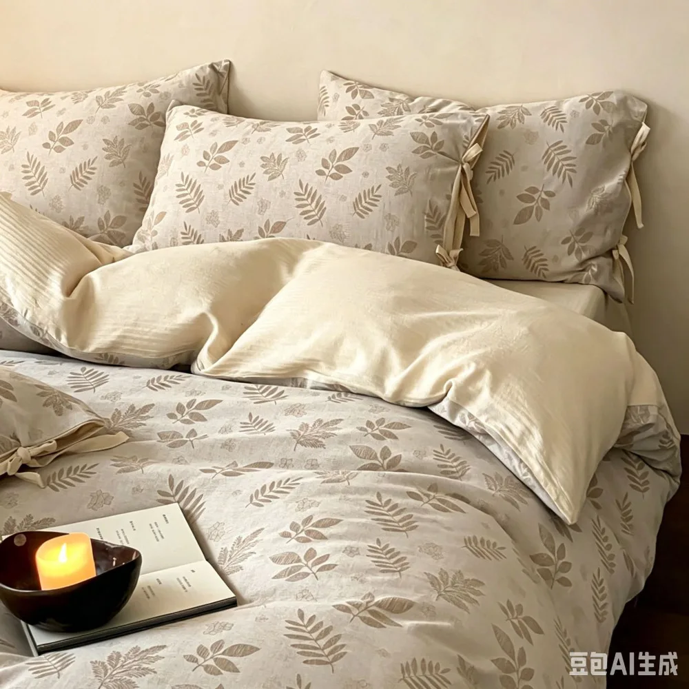100% Cotton Linen 4 Pcs Bedding Set Solid Color Soft Breathable Bed Sheet Duvet Cover Set for Bedroom Home