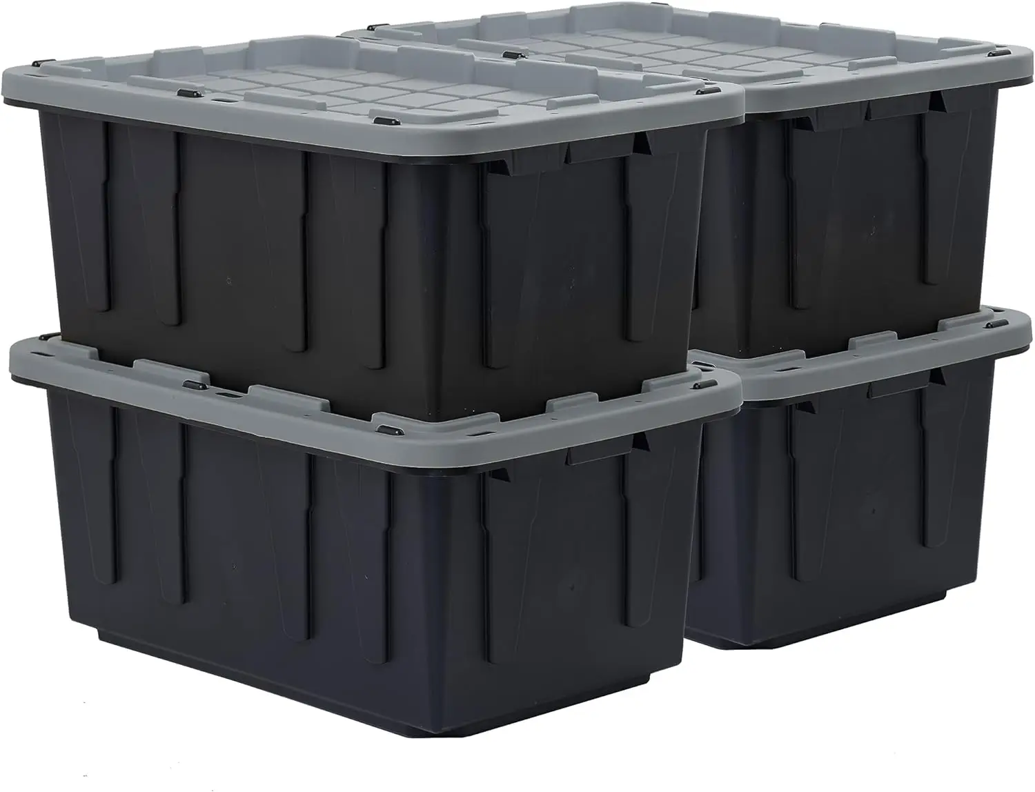 

27-Gallon Heavy Duty Tough Storage Container & Snap-Tight Lid, Black and Grey,14.3Hx20.6Wx30.6D,Weather-Resistant Design[4 Pack]