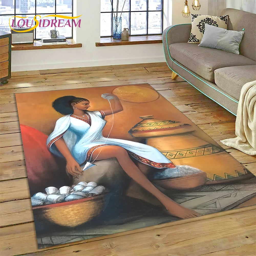 Cartoon Africa Ethiopian Custom Painting Art Carpet Rug for Bedroom Living Room Home Sofa Decoration,kids Large Decor Floor Mat