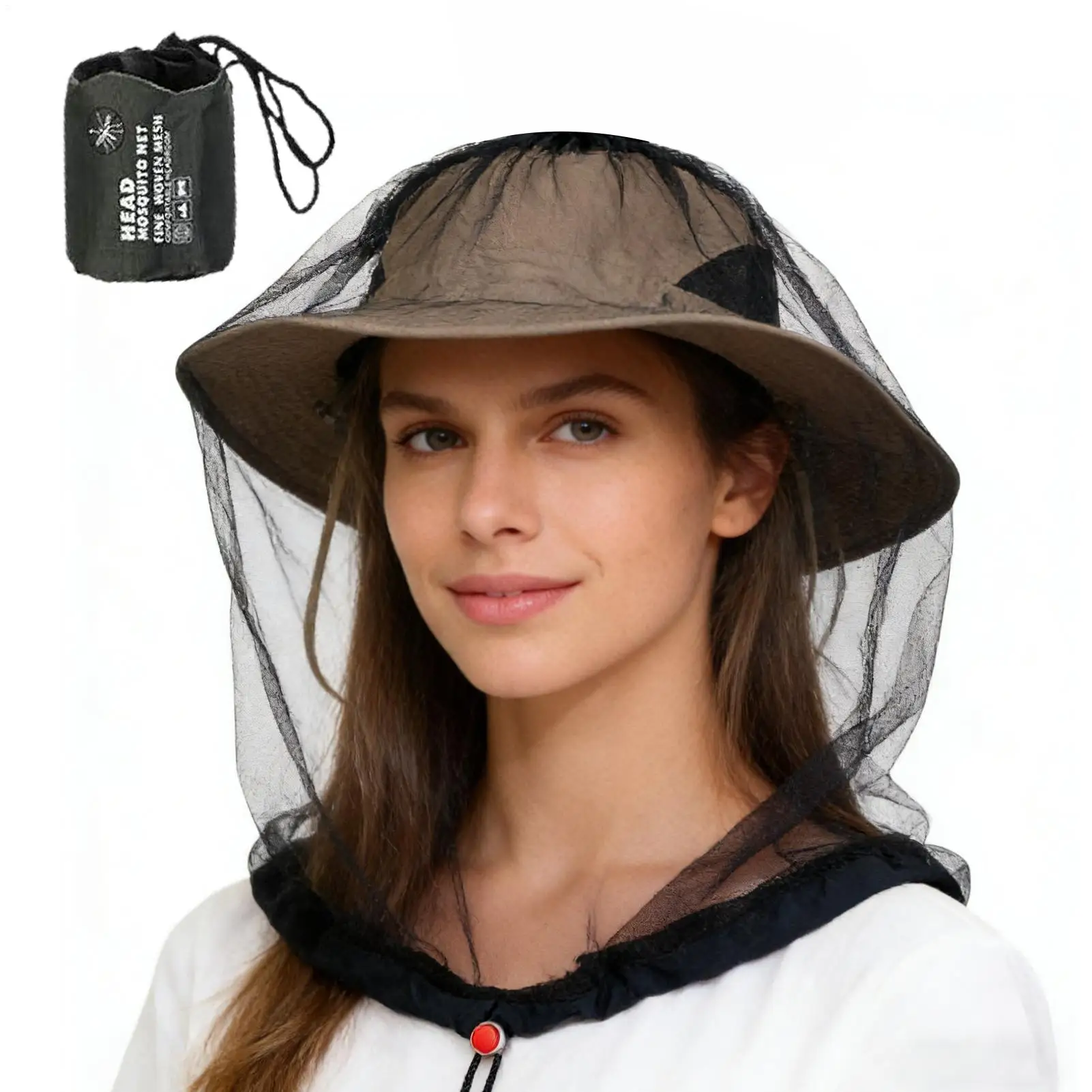 Breathable Fly Head Net With Drawstring Fine Mesh Mosquito Net Hat For Fishing, Camping & Hiking, Extra Length For Neck Protect