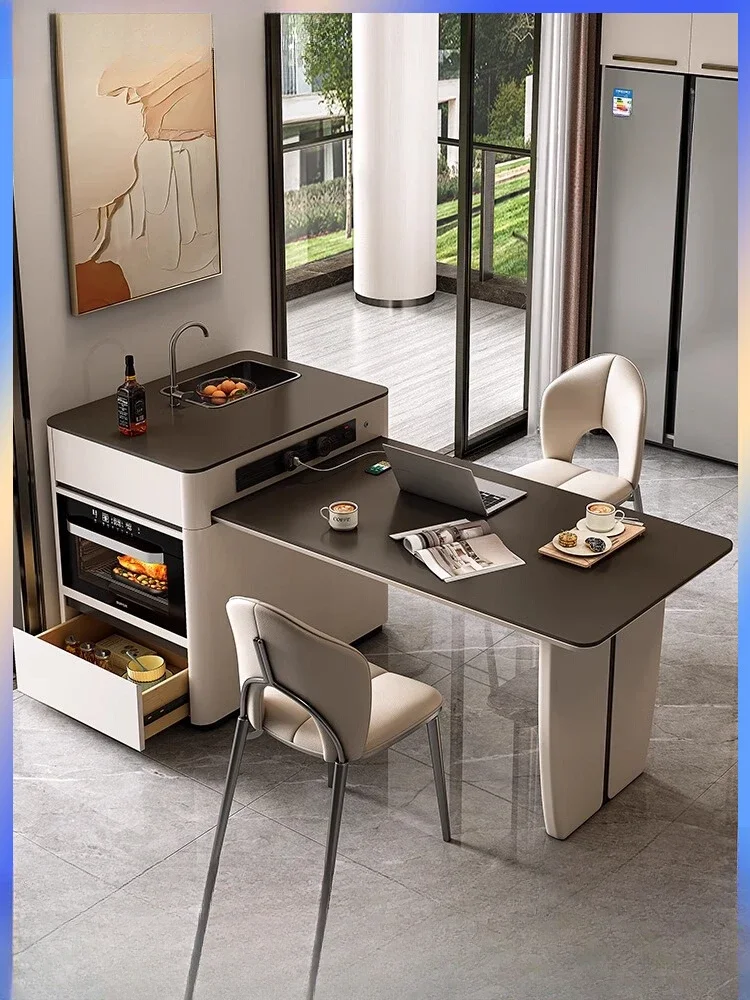 Island Table Integrated Retractable Household Kitchen With Sink Multi-functional Guide Table