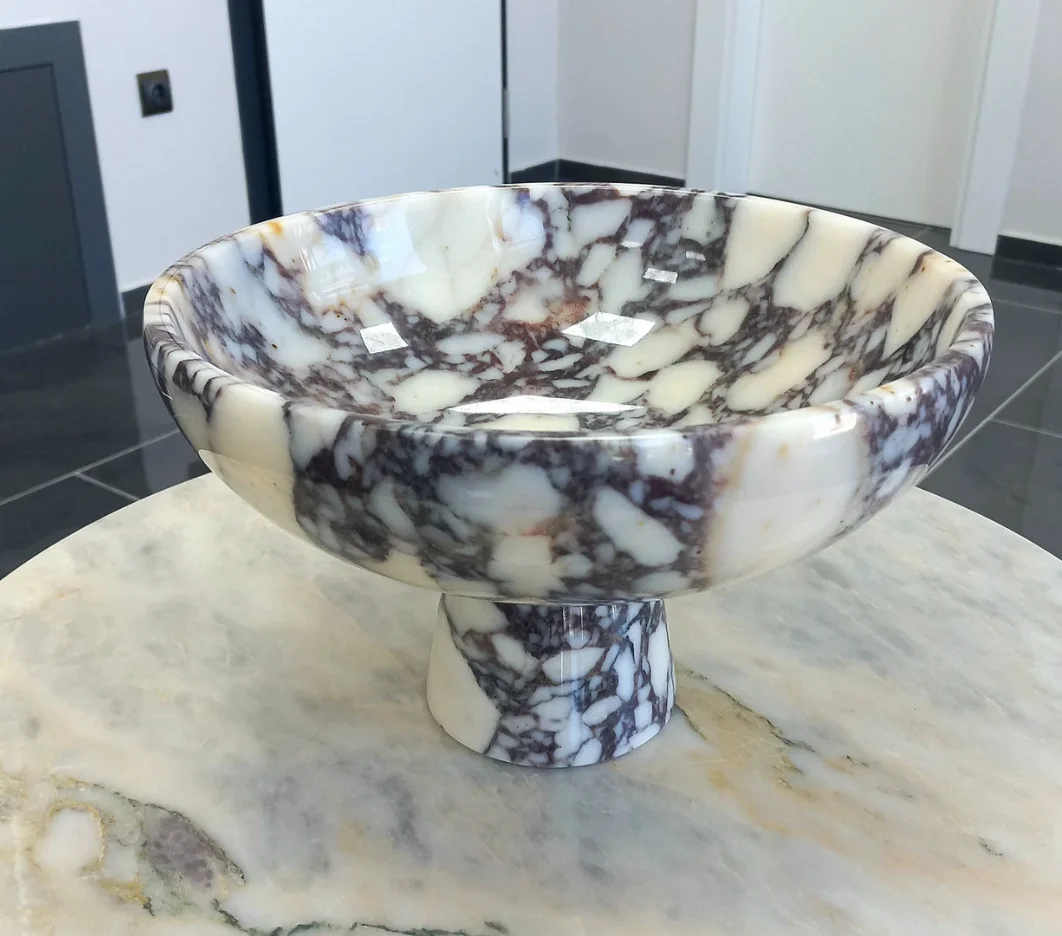 Imagem -06 - Calacatta Marble Serving Bowl Pedestal de Mármore Curvo Bowl Home Presentes 20cm Natural