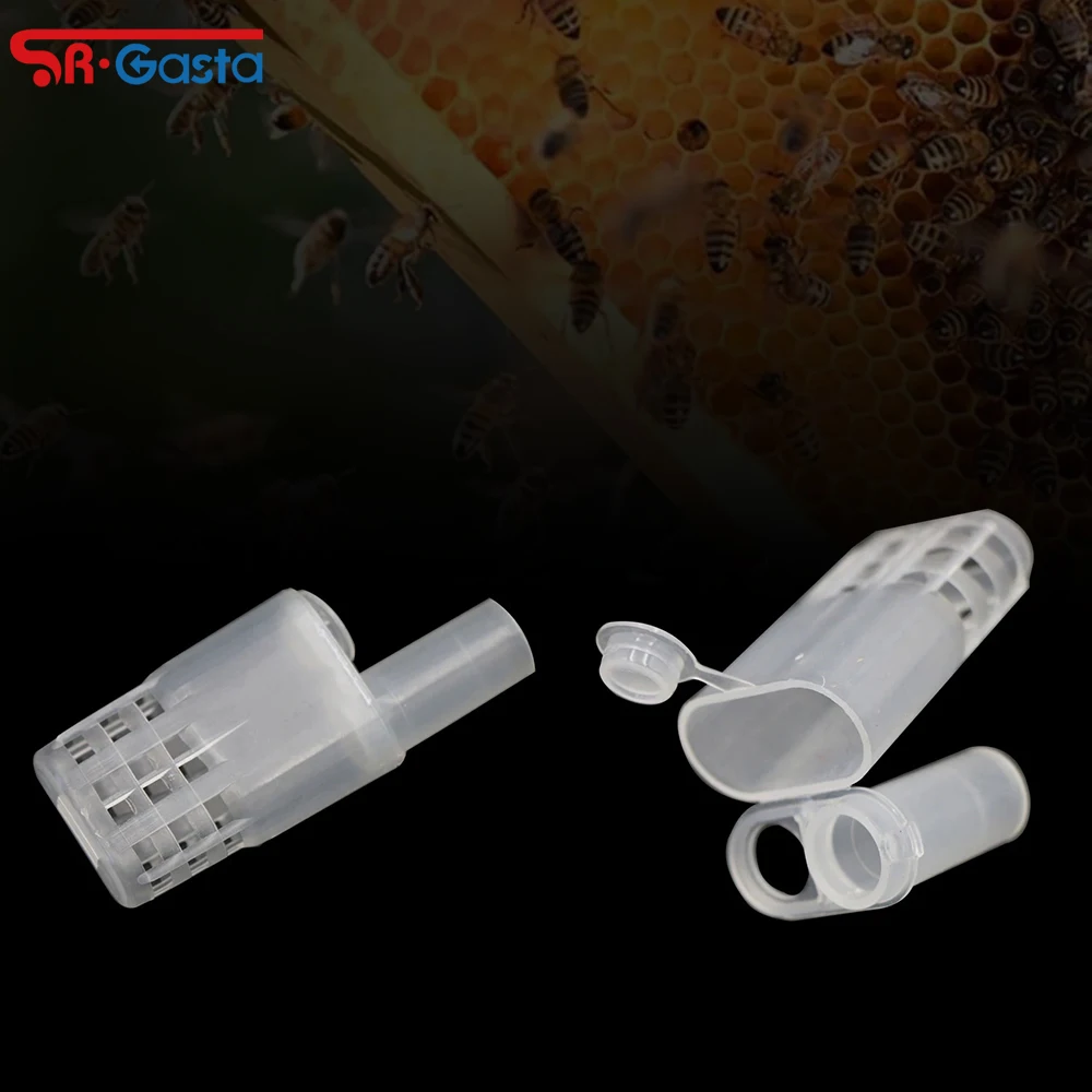 50Pcs Plastic Queen Bee Cage Isolator Beehive Bee Export Type Queen Bee Cage Protective Cover Breeding Cage Queen Box