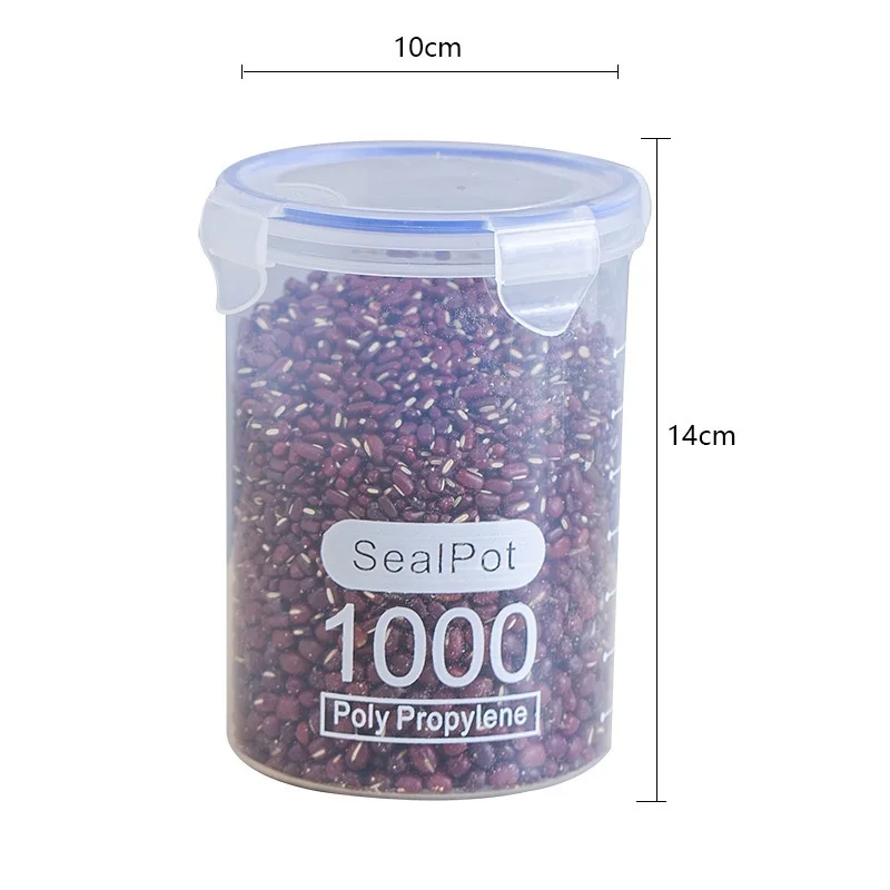 1000ML Transparent Large-Capacity Plastic Sealed Fresh-Keeping Kitchen Storage Box with Scale for Grain Seasoning Container
