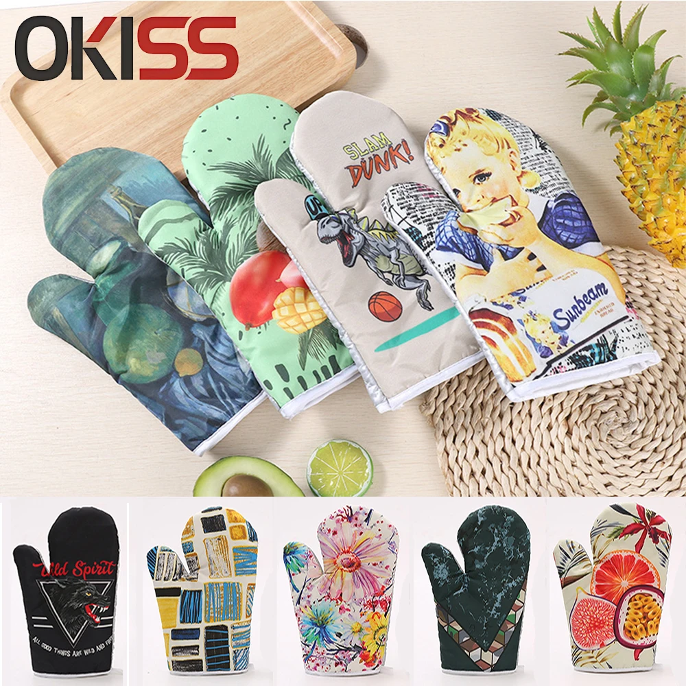 

OKISS Heated Gloves Anti-scalding Oven Gloves Cooking Microwave Thickening Oven Mitts multicolored Heat Resistant Glove