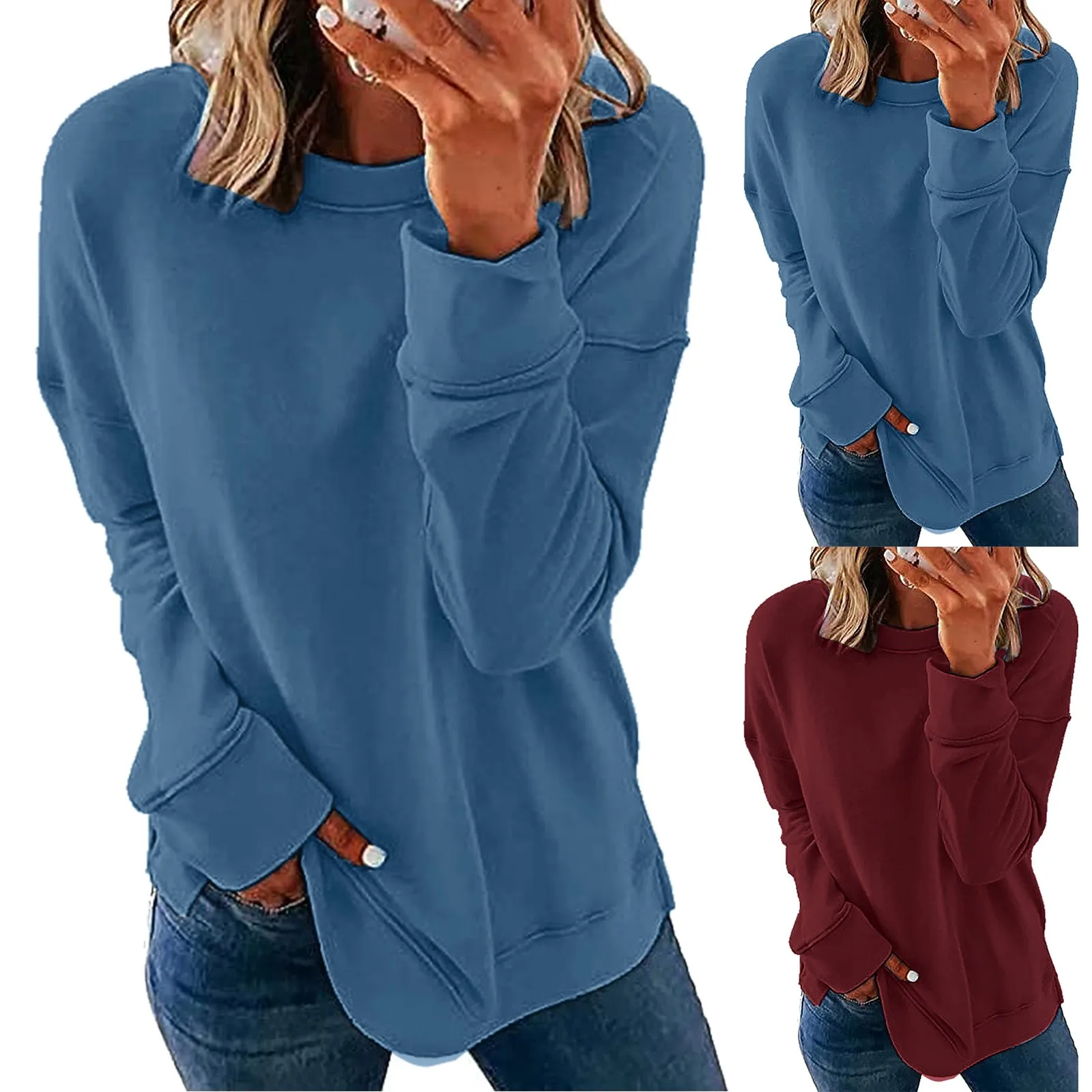 

Women Half Zip Jackets 1 PCS Women Autumn Winter Loose Casual Casual Long Sleeves Round Neck Solid Girls Crop Top Sweatshirt