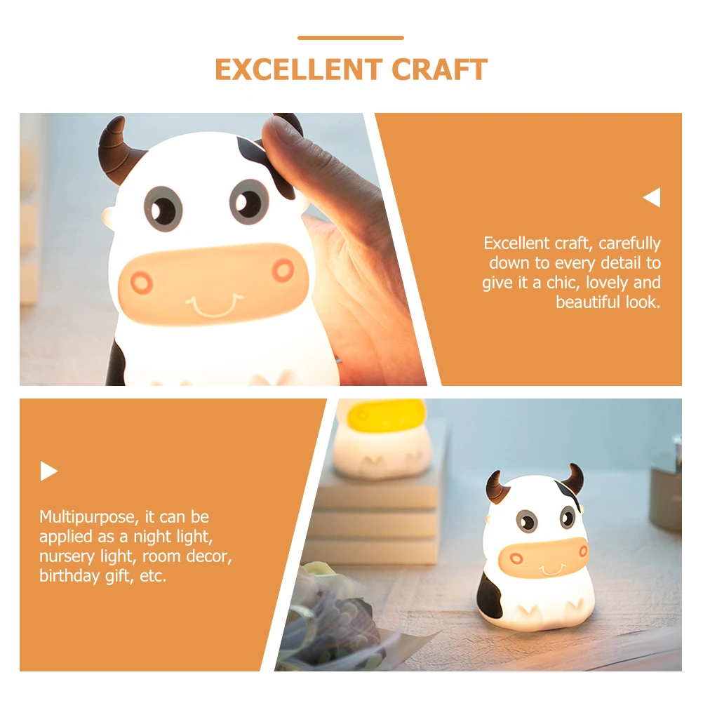 

Cow Night Light Silicone Lamp Cute Milk Cow Operated LED Nursery Bedside Desk Lamp for Kids Adults Gifts
