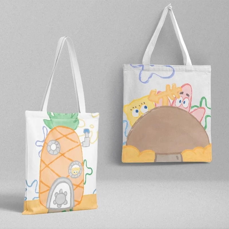 حقيبة قماش سبونجبوب سكوير بانتس حقيبة ظهر كروس محيطة بنفس صورة أنيمي عالية الدقة حقيبة كتف مزدوجة الجوانب حقيبة تسوق