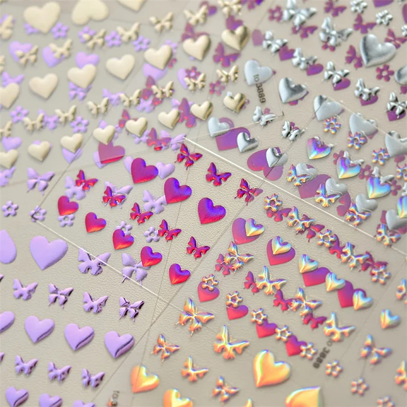 1 stücke Laser Gold Liebe Schmetterling Bronzing Nail Art Aufkleber selbst klebende Schieber egler für Nägel Kawaii Schmetterling Liebe Nagel Dekor Abziehbilder