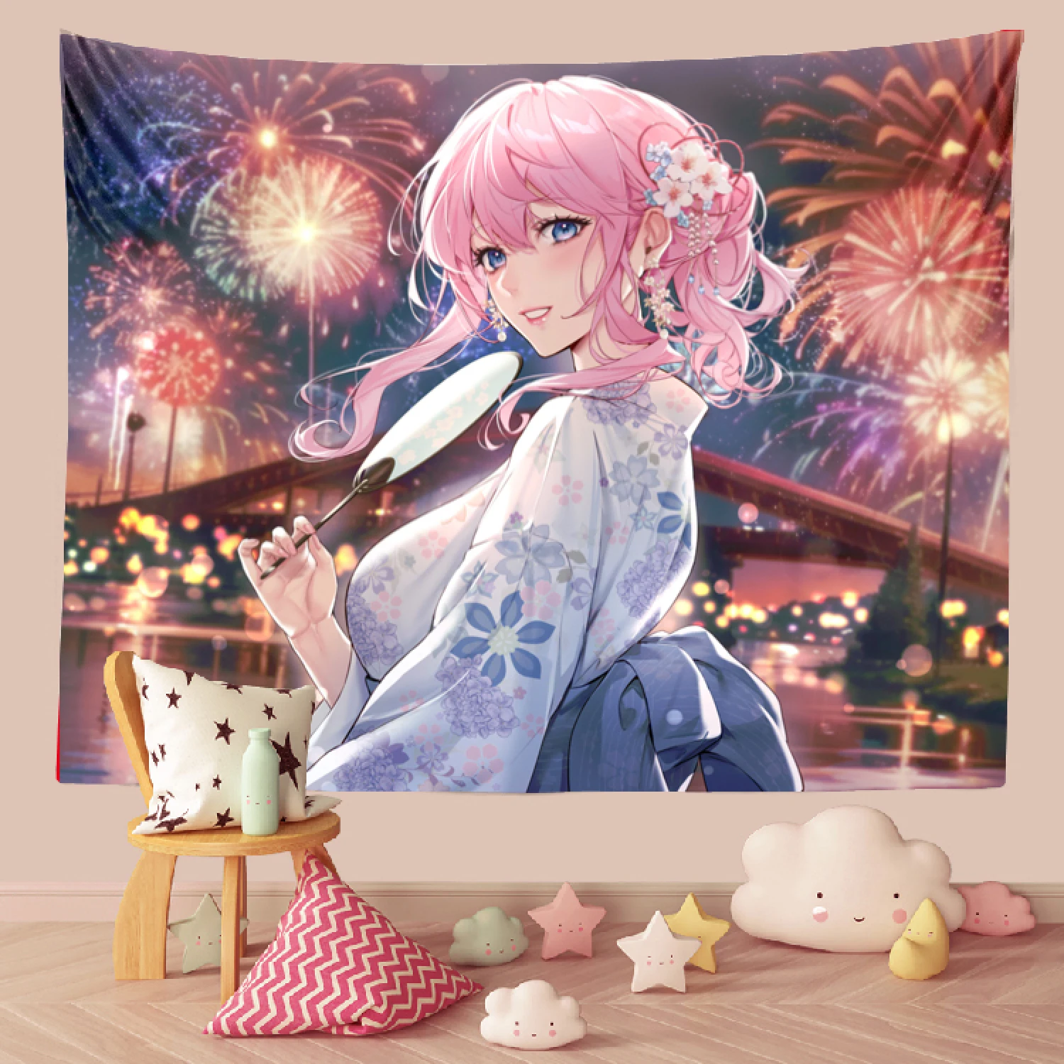 Japanese Anime Tapestry Hanging Hippie House Decoration Beautiful Girl Warrior Fabric Tapestry Bedroom Background Home Decoratio