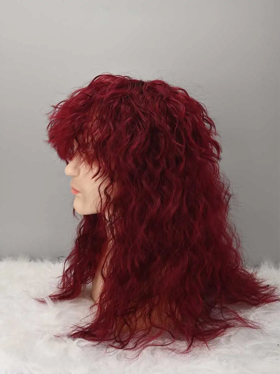 Men And Women Long Curly Wine Red Gradient White Wig 70s 80s Rocker Mullet Party Funny Wig Costume synthetic Wig