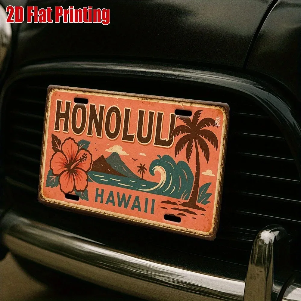 CIFbuy [2D Flat] Custom Honolulu Hawaii Metal Sign,Personalized Text Vintage Beach Wall Decor (Only For Decoration)