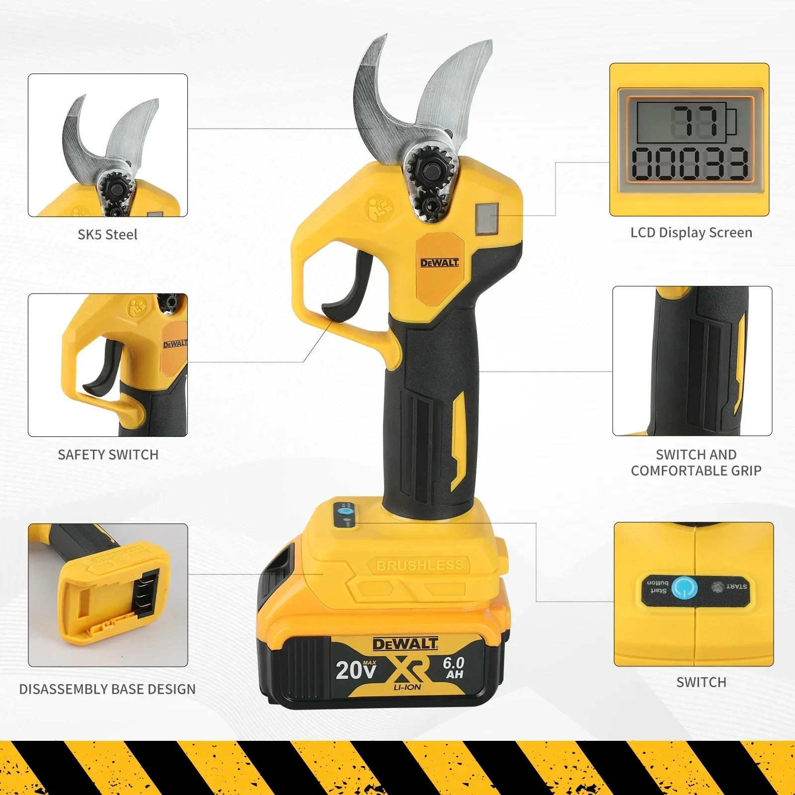 For DEWALT MPP569 20V Electric Branch Pruner Sharp Blade 2.5cm Cutting Capacity 1500W Household Garden Plant Pruning Power tools