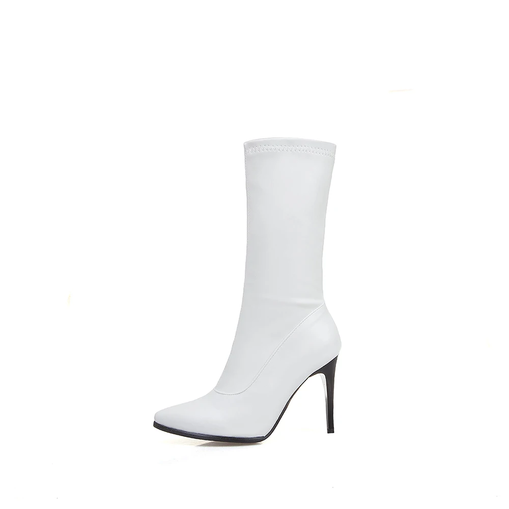 New Winter Sweet Black Leopard Women Mid Calf Boots Fashion High Thin Heels Lady Shoes Plus Small Big Size 11 31 43 46 50