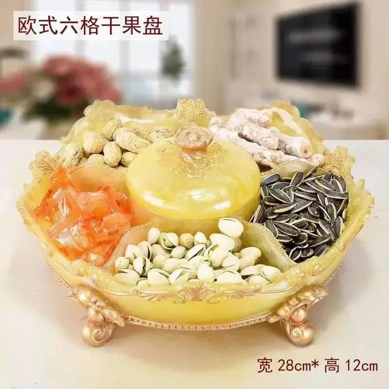 

European style dried fruit tray with compartments and lid, high-end living room creative large multifunctional fruit tray decora