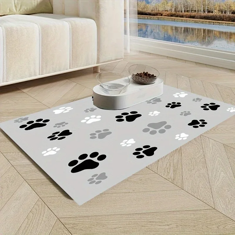 Pet Absorbent Feeding Mat for Dogs Amp Cats Leak Proof Easy Clean Multi-Purpose Dog Paw Print Design Washable Pet Supplies