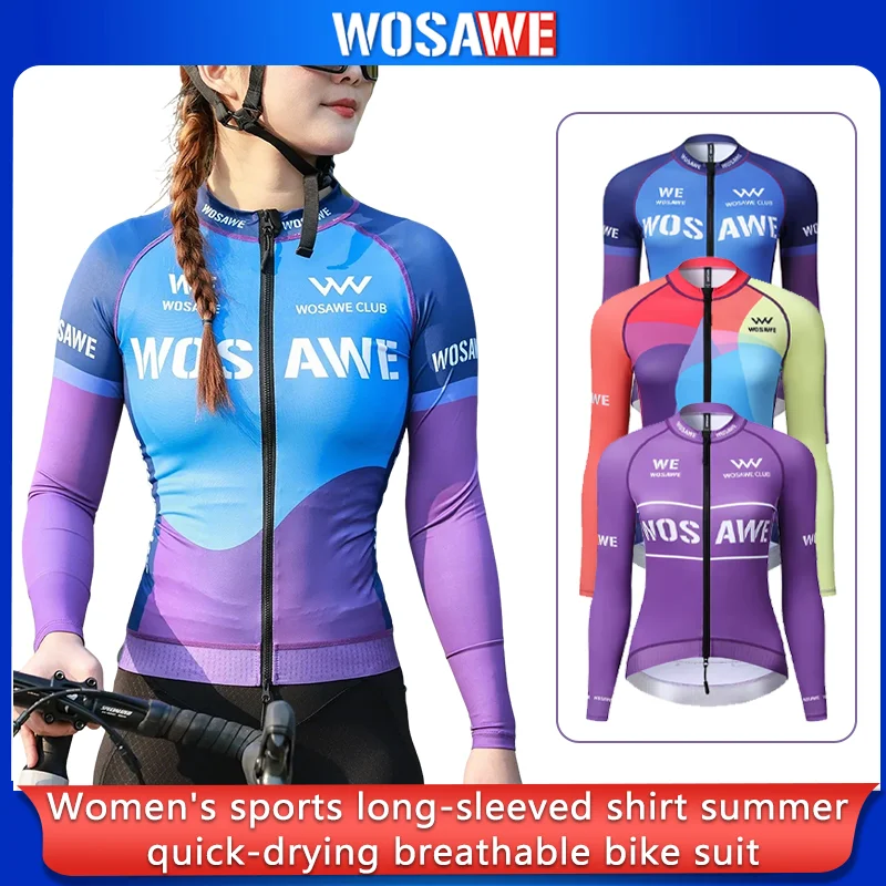

WOSAWE Woman's Cycling Jersey Long Sleeve Shirts Summer MTB Bike Shirts Quick Dry Breathable 2 way YKK Zipper Cycle Clothing