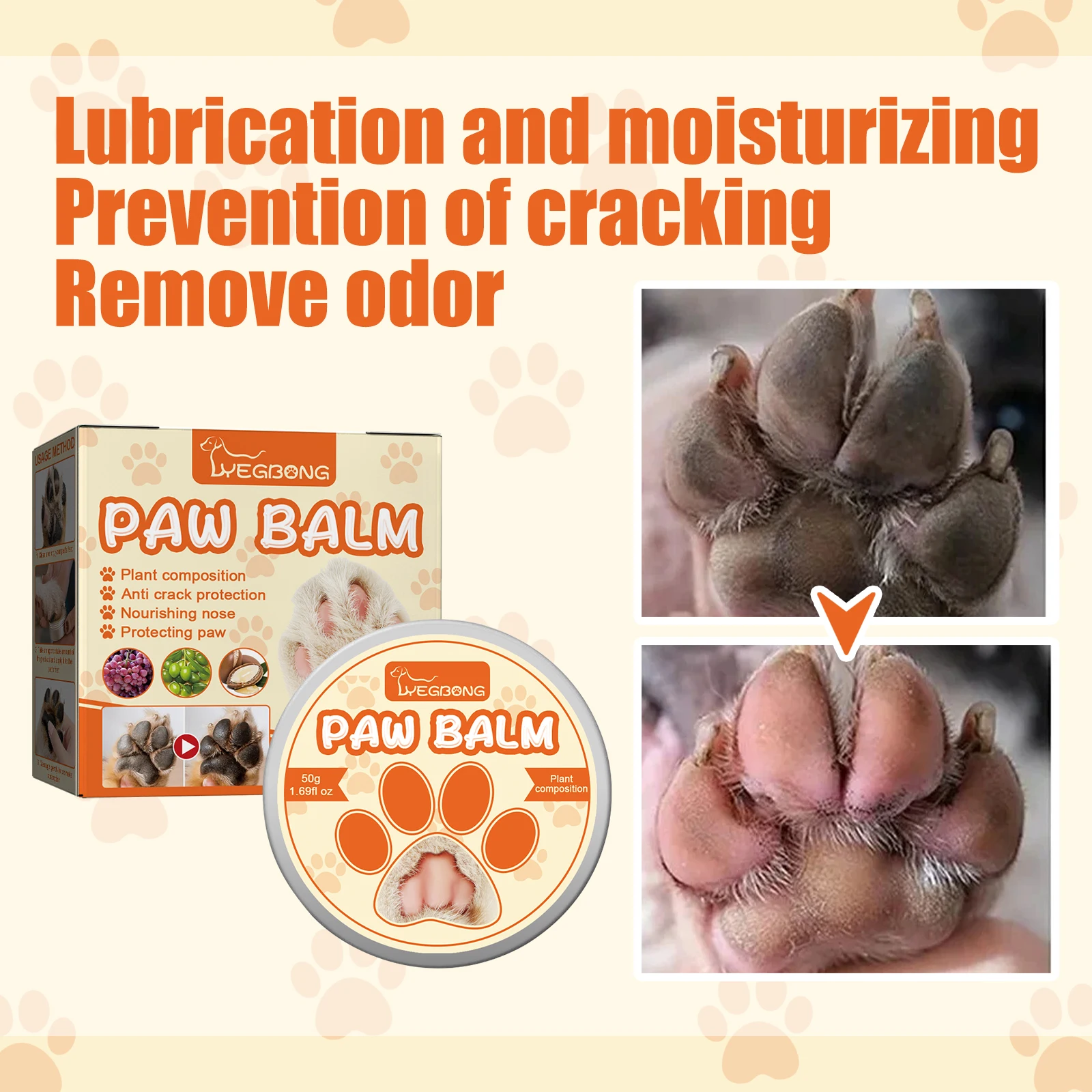 

YEGBONG Pet Moisturizing And Paw Protection Cream, General Moisturizing Foot Sole Meat Pad Cracked Care Cream For Cats And Dogs