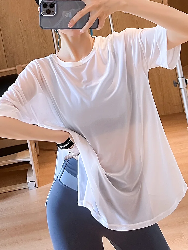 

Модная женская одежда для йоги: летняя тонкая свободная быстросохнущая спортивная футболка для бега, топ для фитнеса, бренд Ocnltiy, цветная.