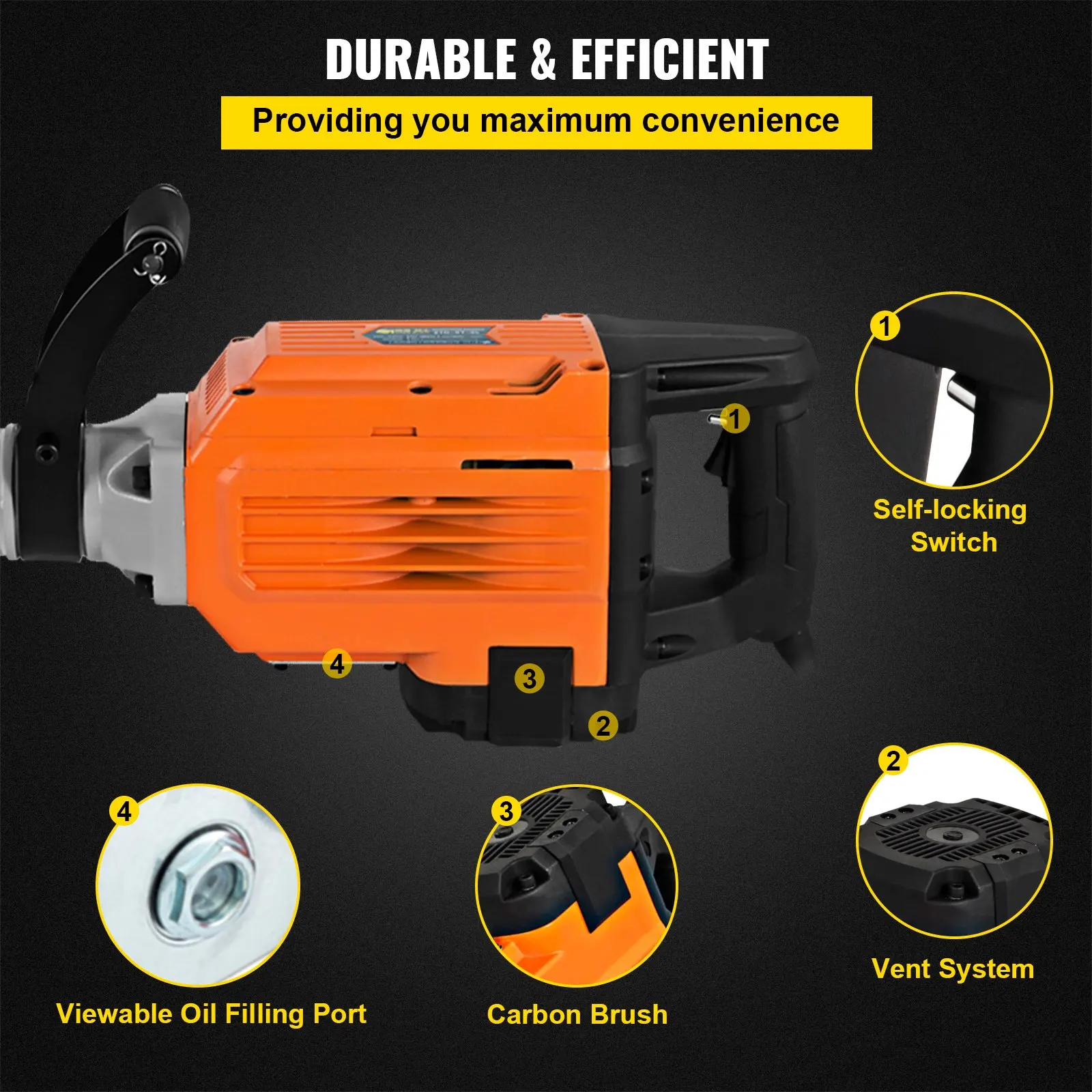 3600W Electric Demolition Hammer Heavy Duty Concrete Breaker 1400 BPM Jack Hammer Demolition Drills with Flat Chisel Bull Point