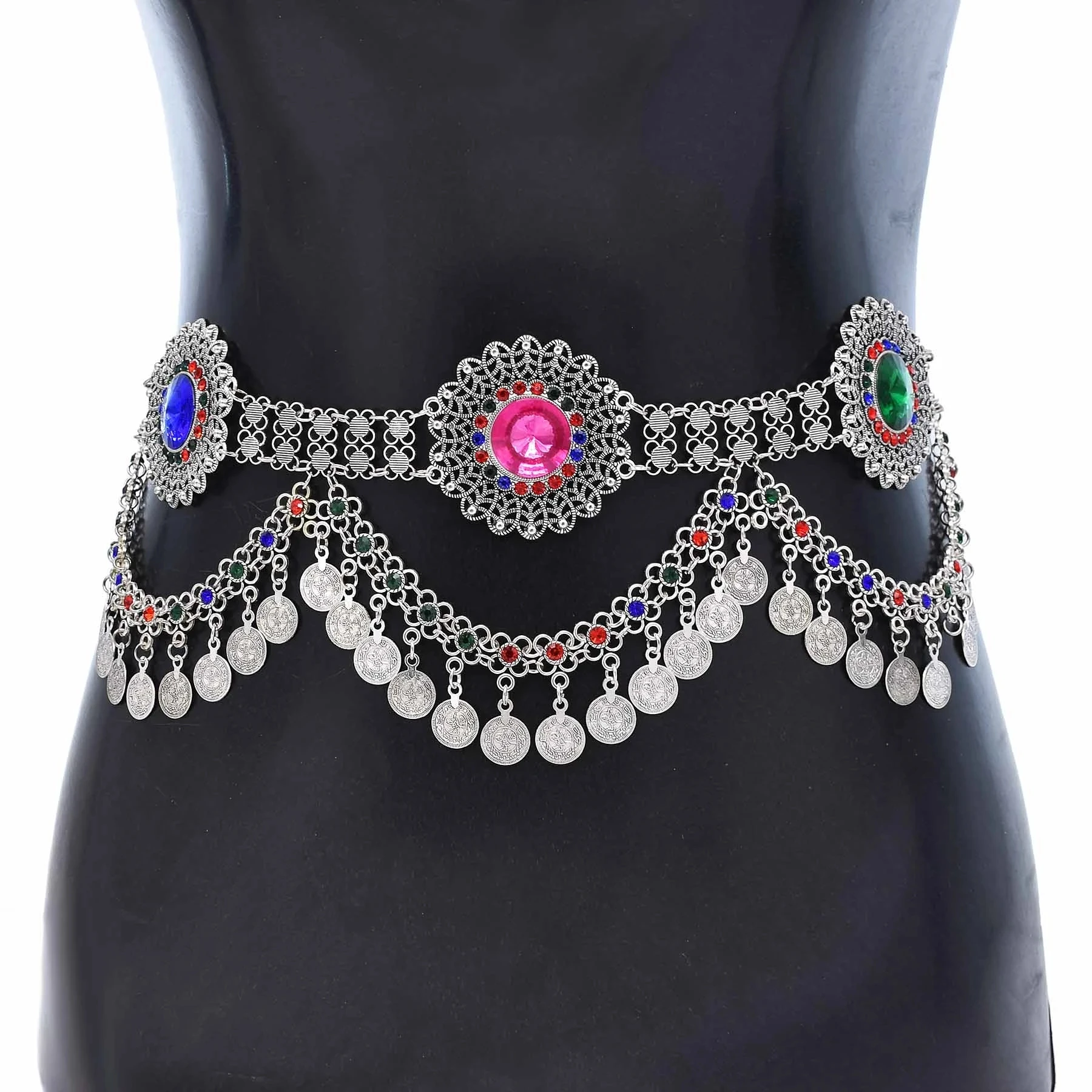 

Boho Colorful Acrylic Crystal Beads Coins Belly Chains Vintage Afghan Ethnic Dress Belt India Pakistan Female Waist Body Jewelry