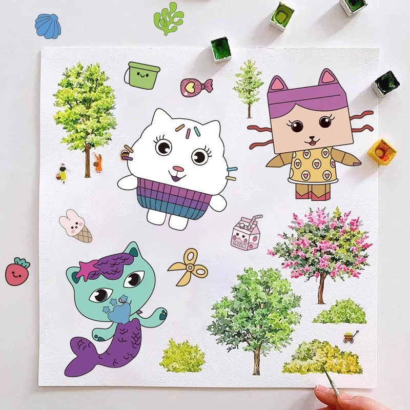 สติกเกอร์ตัวต่อหน้าตุ๊กตา Gabby's Dollhouse 6 แผ่น ของเล่นเด็ก สร้างสรรค์เกม DIY ของคุณเอง การ์ตูนจิ๊กซอว์ ของเล่นเสริมพัฒนาการ ของขวัญ