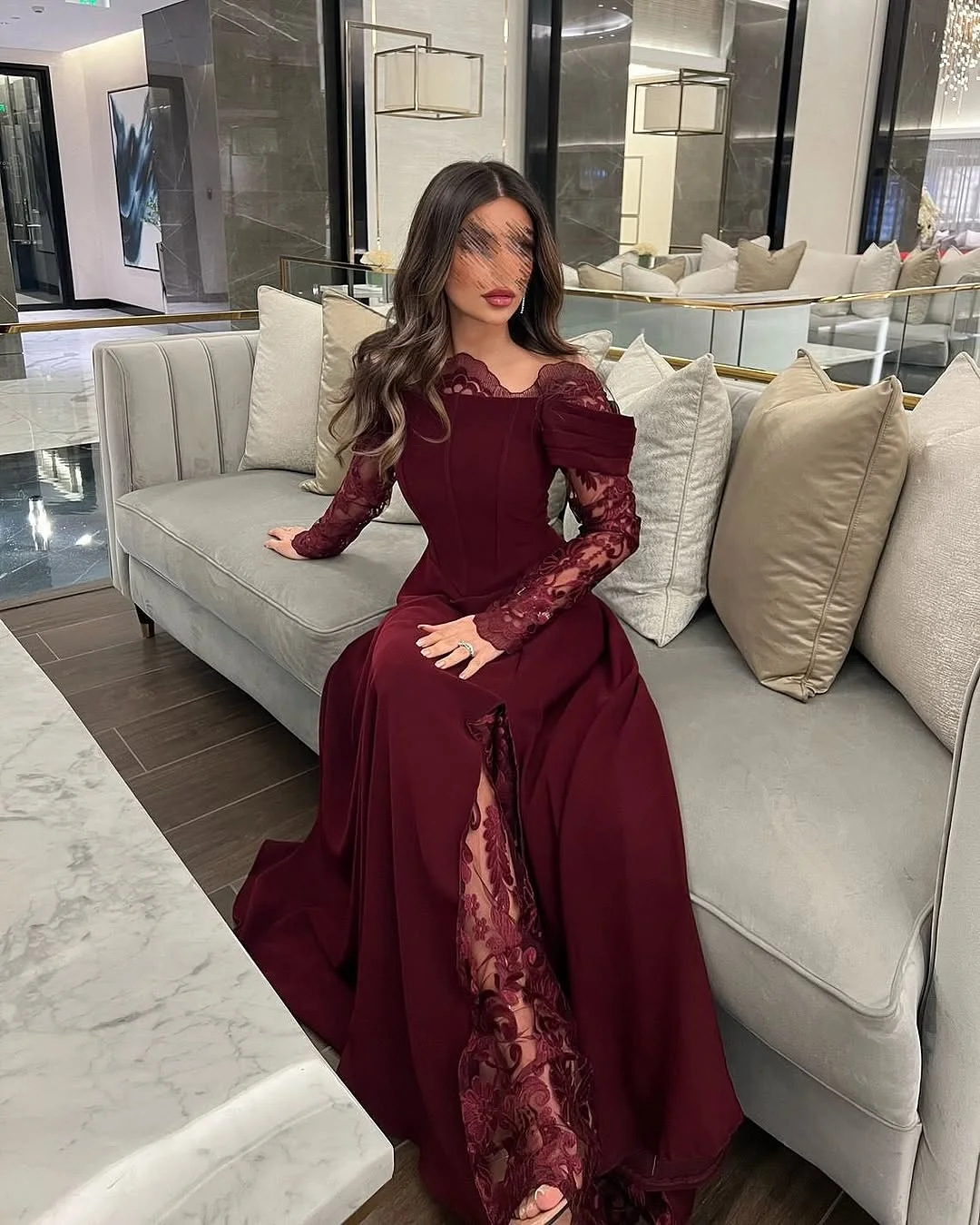 Customized Exquisite Jersey Off the Shoulder Lace Evening Dresses Delicate Long Sleeves Party Dress Custom Made Cocktail Dress image 3
