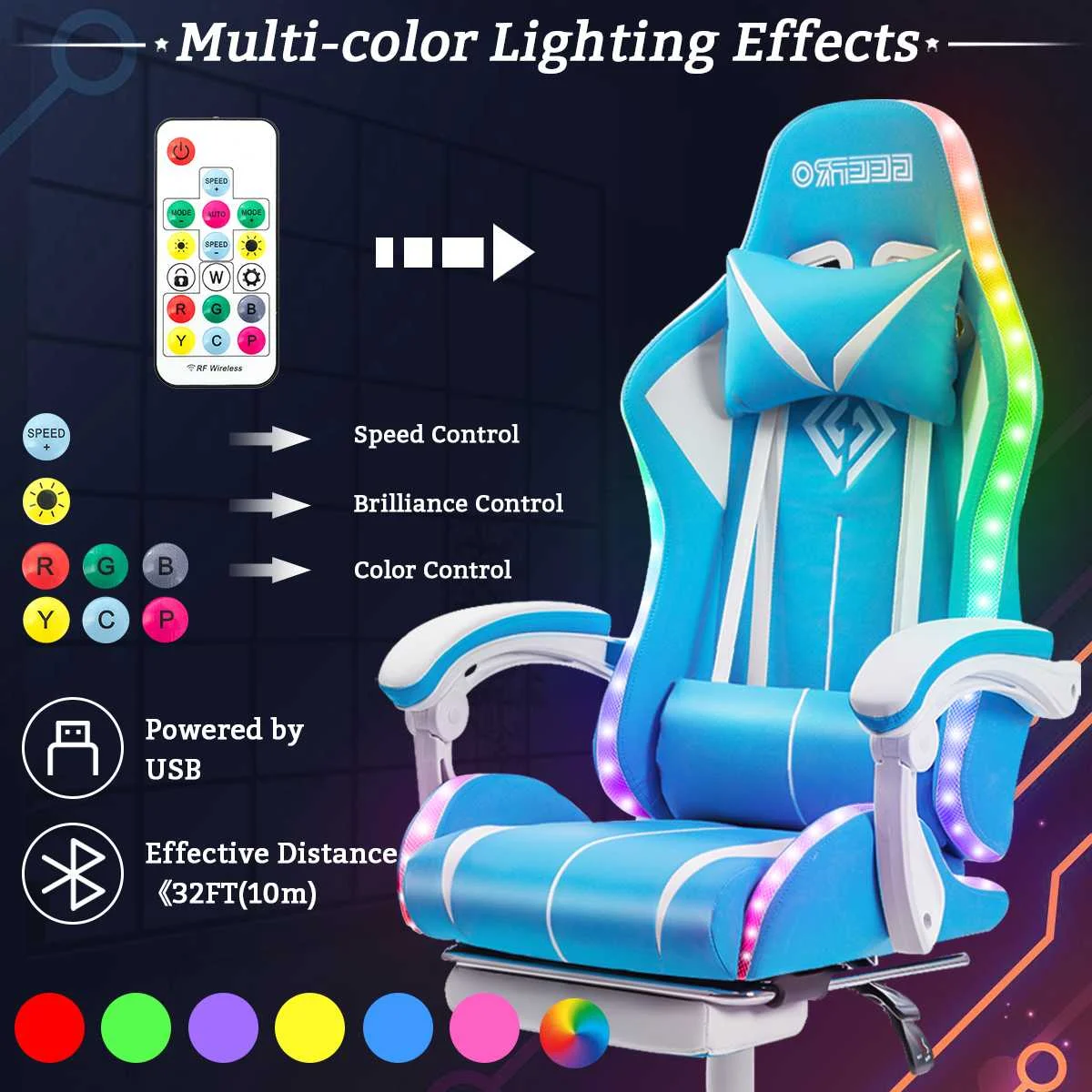 Высококачественное игровое кресло с RGB-подсветкой, офисное кресло, игровое компьютерное кресло, эргономичное вращающееся кресло, 2-точечное массажное игровое кресло