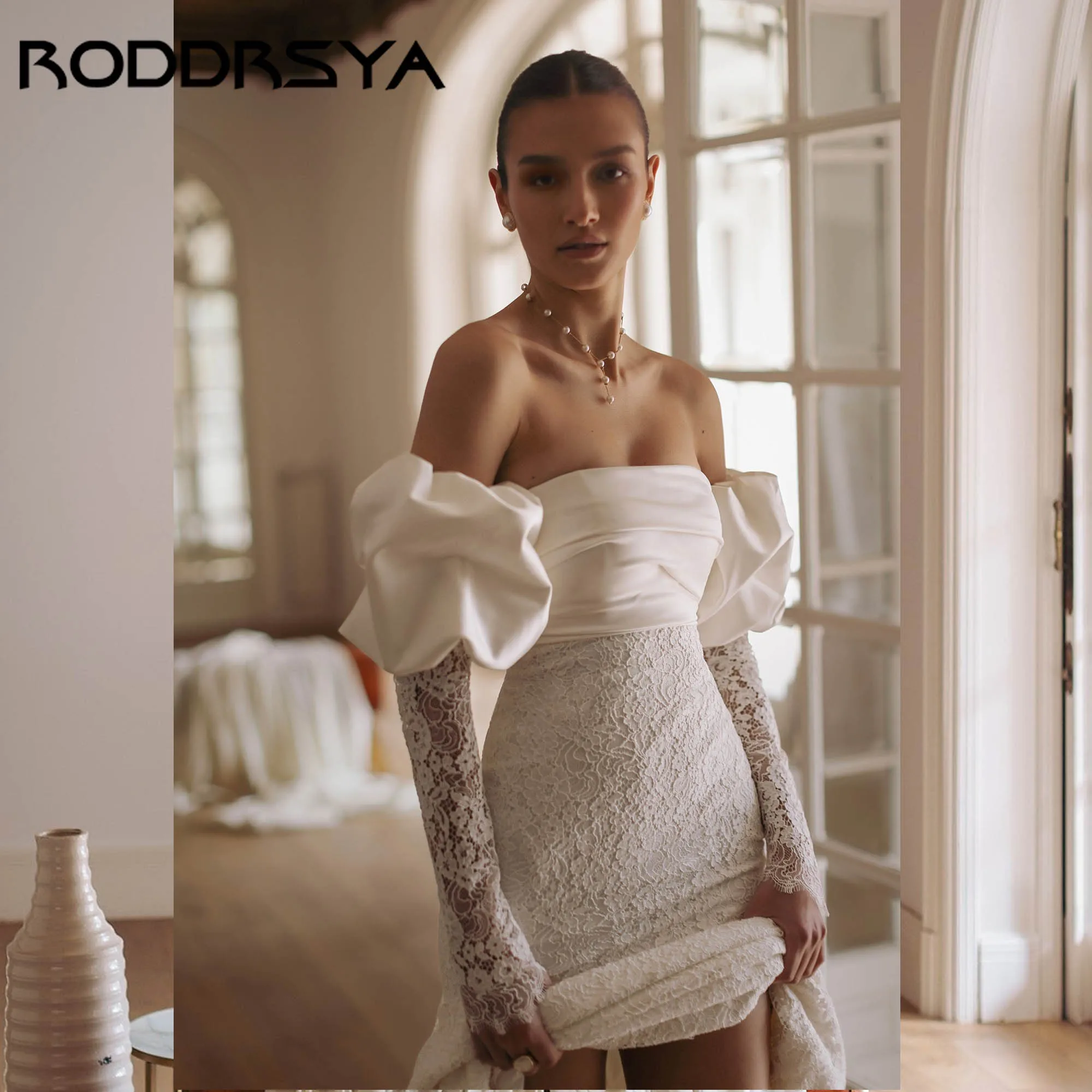 RODDRSYA Lace Mermaid Wedding Dress 2025 Elegant Backless 3/4 Sleeves Bridal Gown Strapless Vintage vestidos de novia Customized