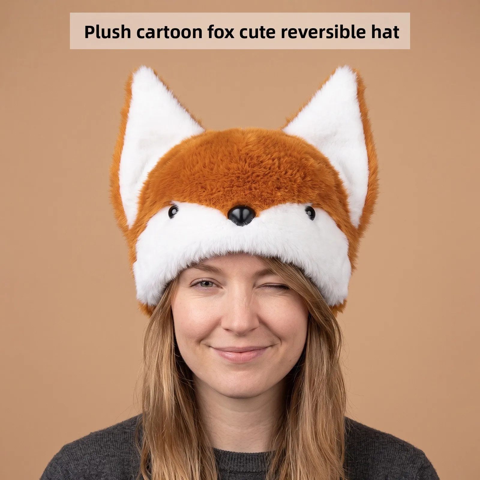 Fox Ear Plush Reversible Hat Anime Cosplay Accessory Cute Headwear Fashion Accessory Decor Set New Arrival